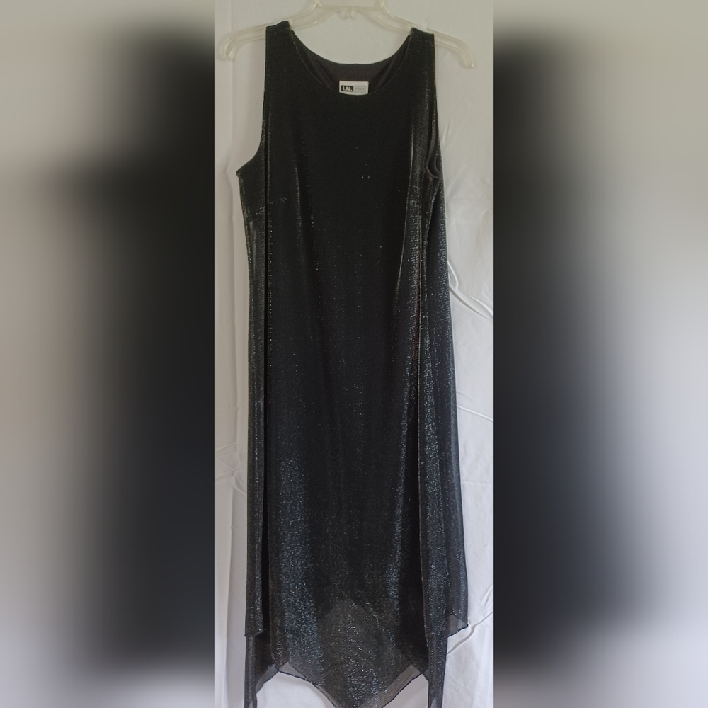 90s Shimmering Black Dress w Hankerchief Hem 12